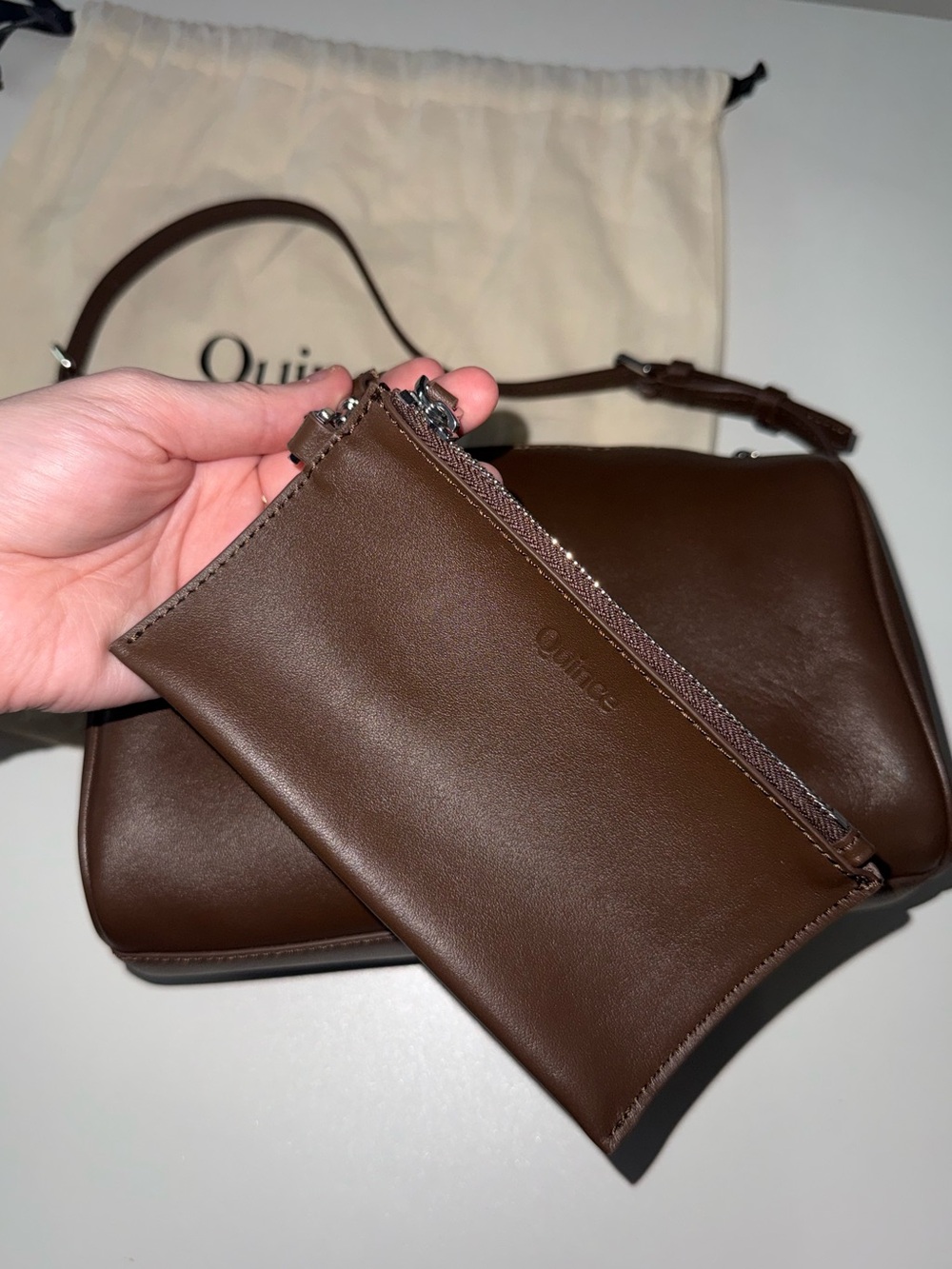 QUINCE Italian Leather Mini Barrel Shoulder Bag - Picture 2 of 9